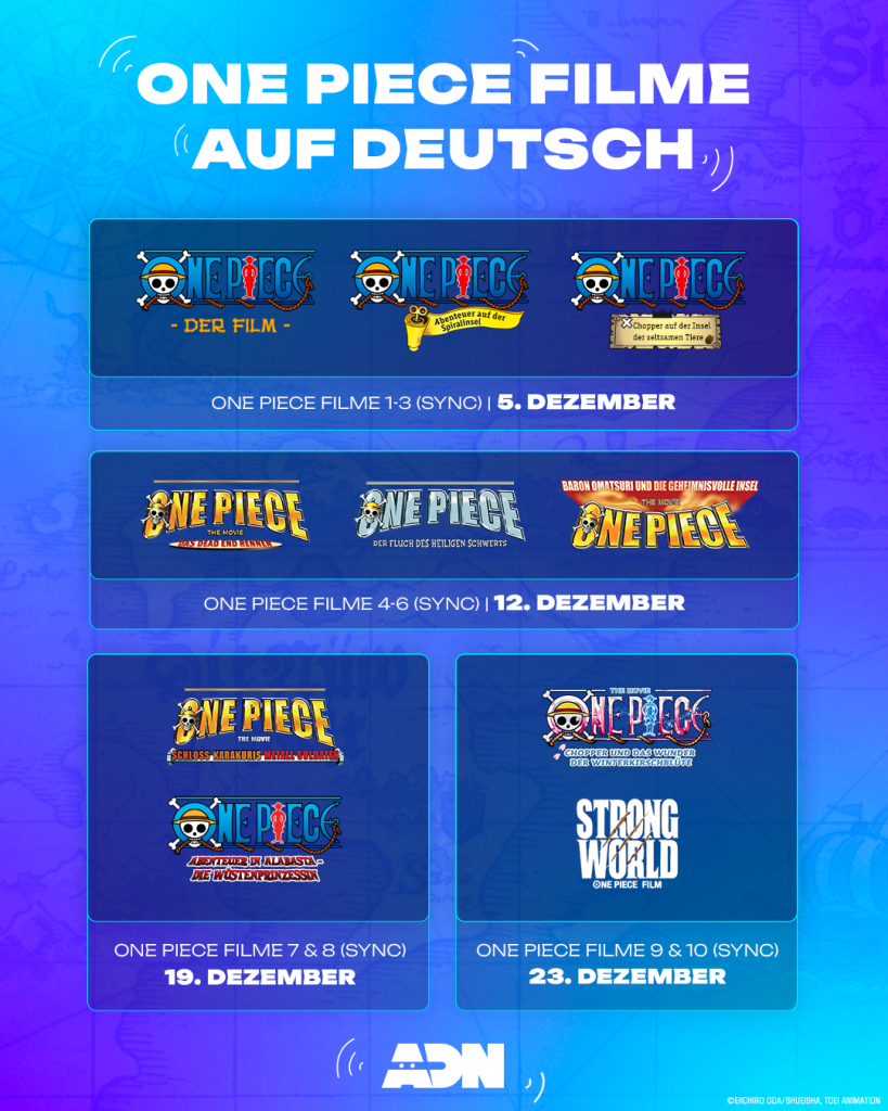 Programmplan für die One Piece Filme auf Deutsch bei ADN